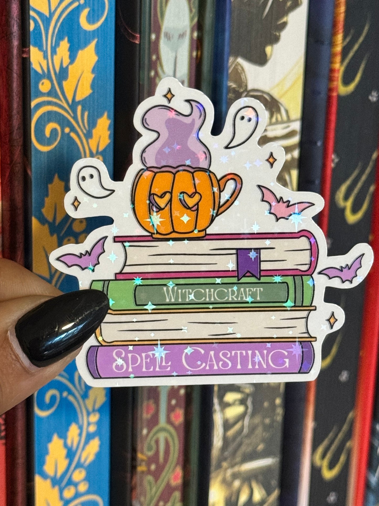 Spooky book stack sticker